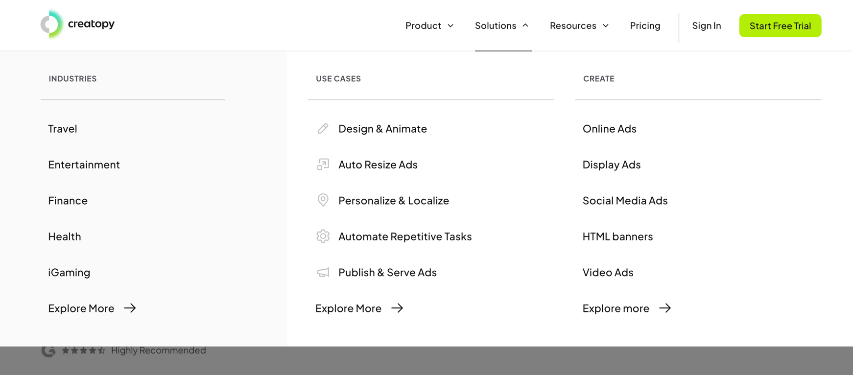 Creatopy — Flyout menu component
