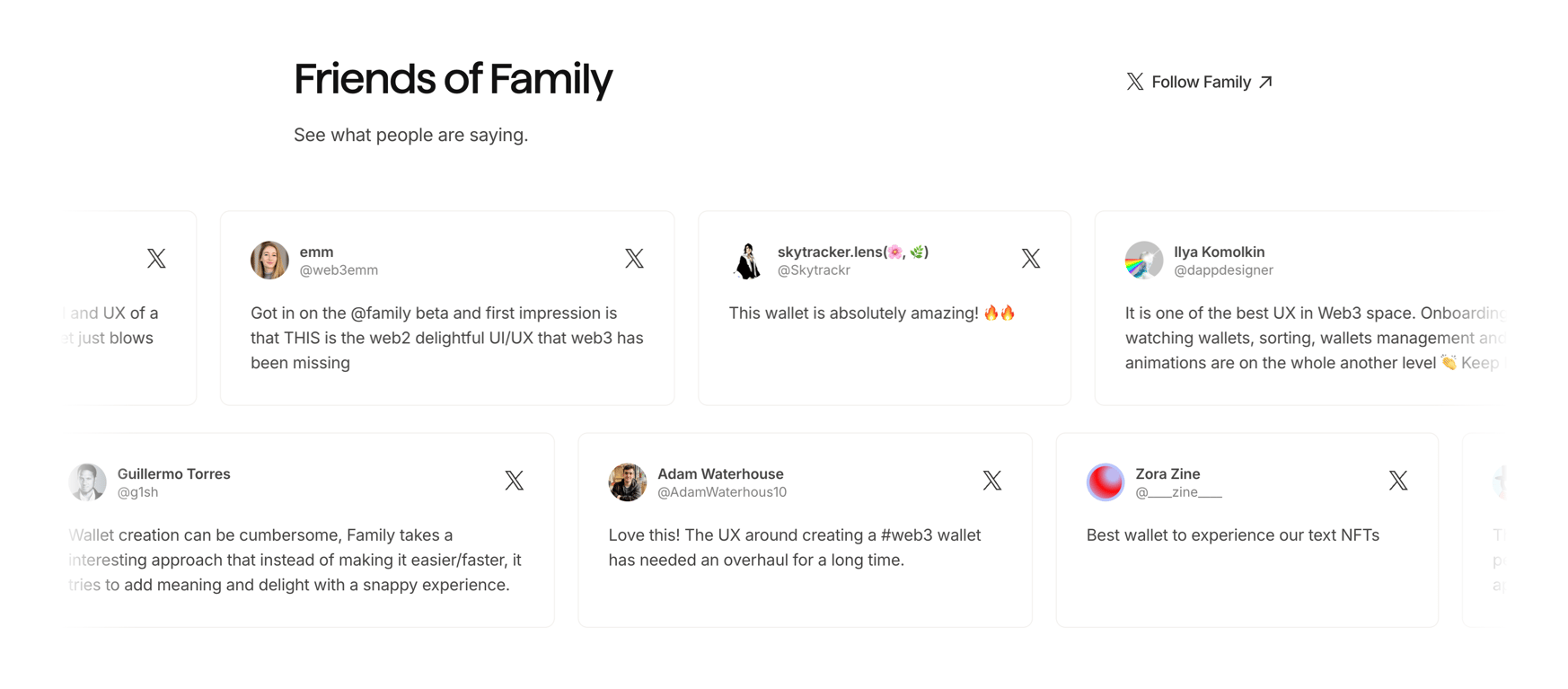 Family — Testimonial component