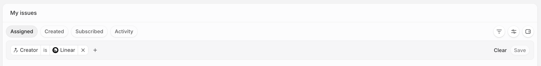 Linear — Sorting & filtering component