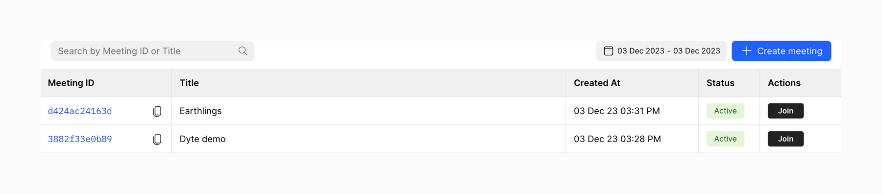 Dyte — Table component