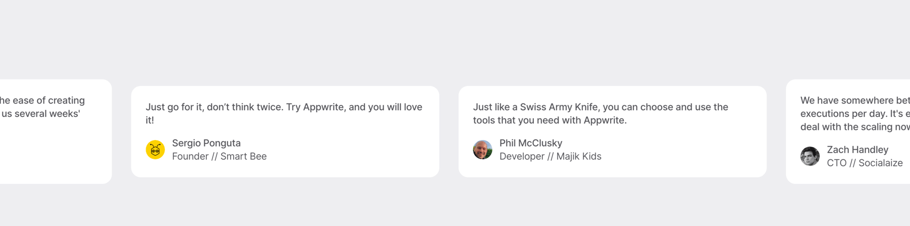 Appwrite — Testimonial component