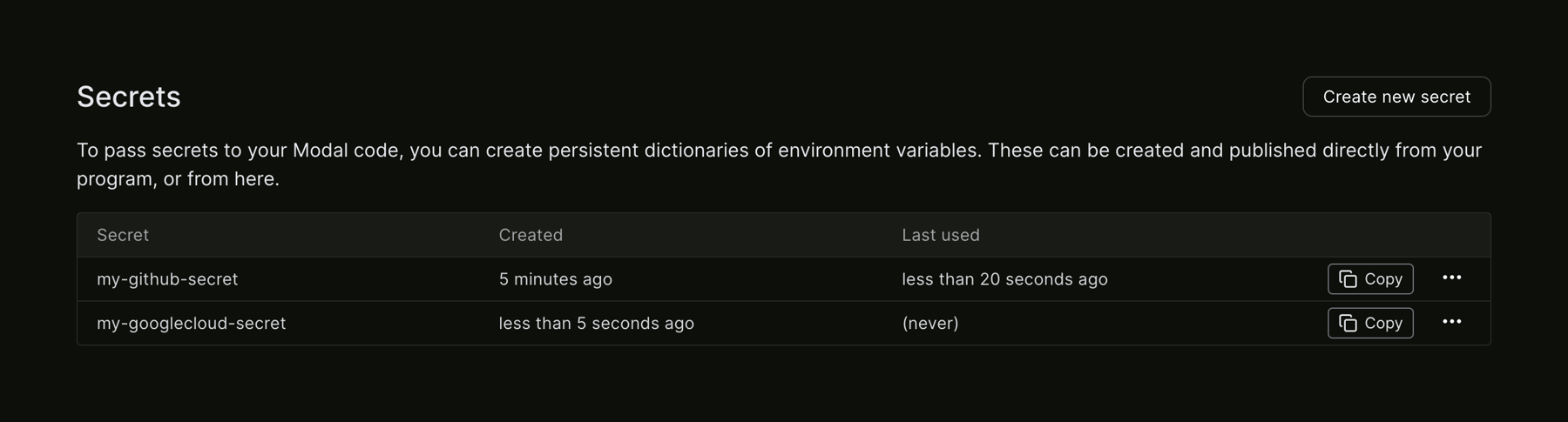 Modal — Table component