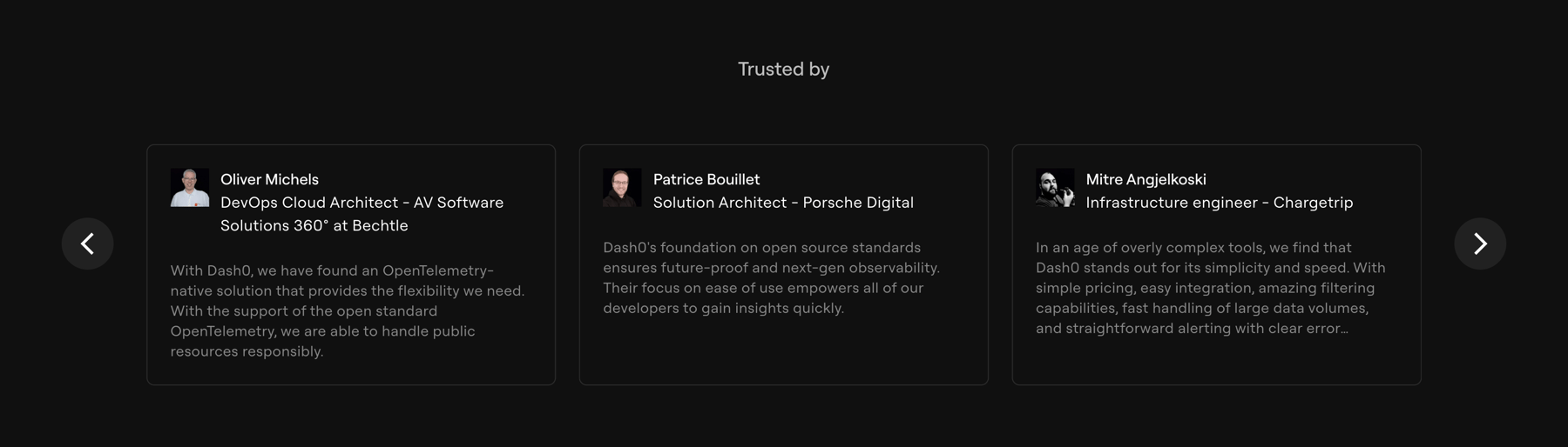 Dash0 — Testimonial component