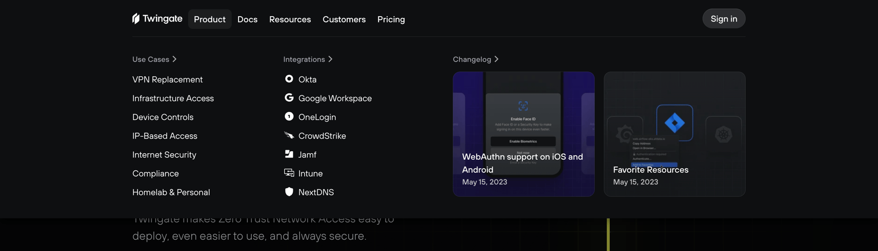 Twingate — Flyout menu component