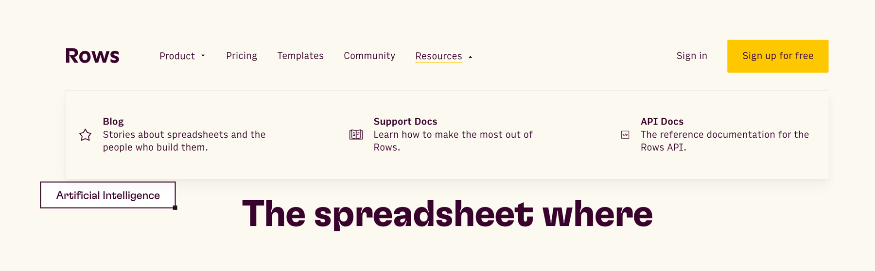 Rows — Flyout menu component