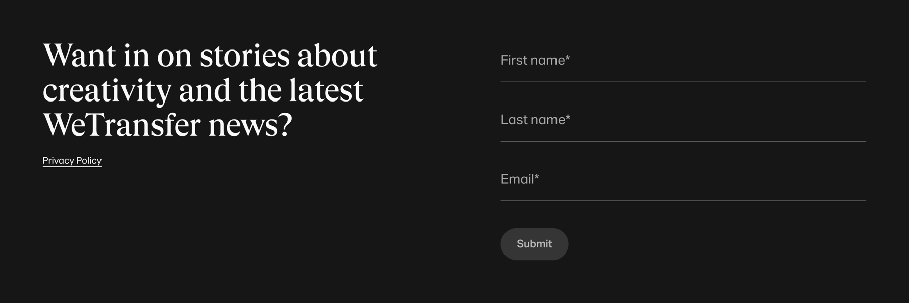 WeTransfer — Newsletter signup form component