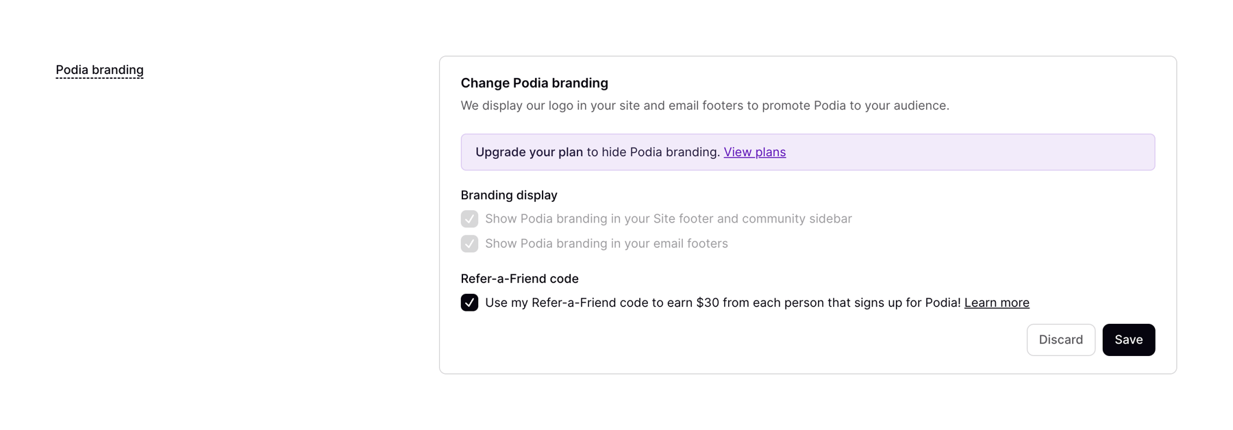 Podia — Upgrade your plan component
