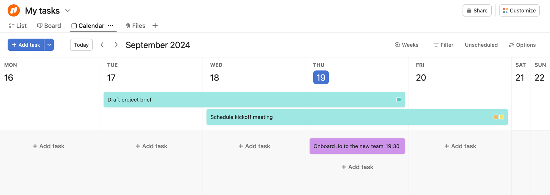 Asana — Timeline & history component