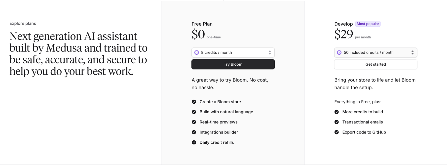Bloom — Pricing section component