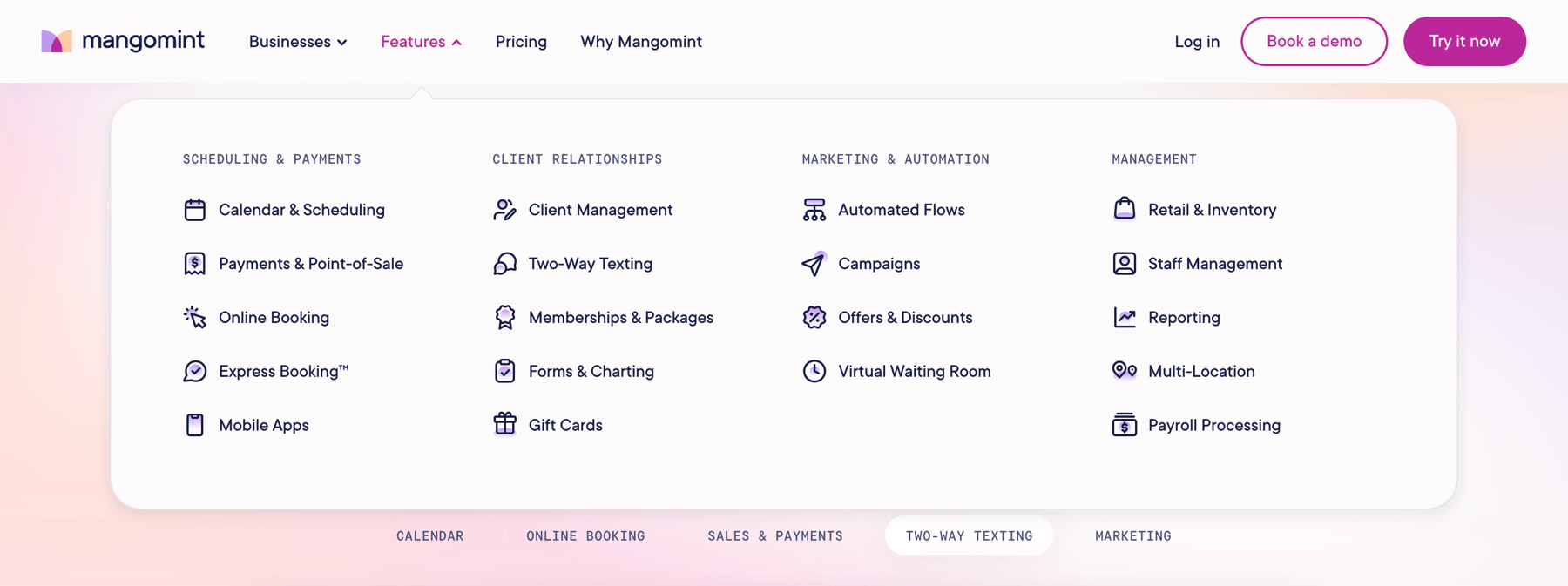 Mangomint — Flyout menu component