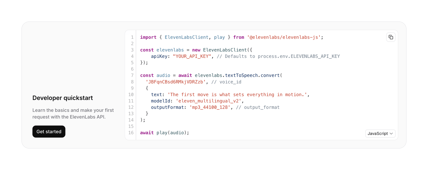 Elevenlabs — Code block component