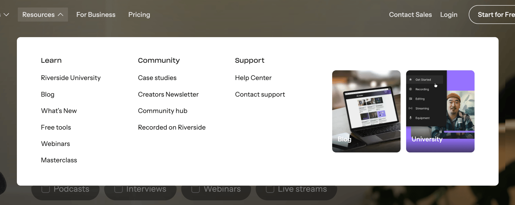 Riverside — Flyout menu component