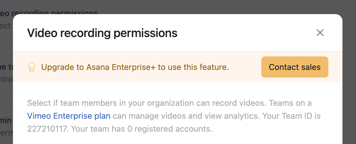 Asana — Upgrade your plan component