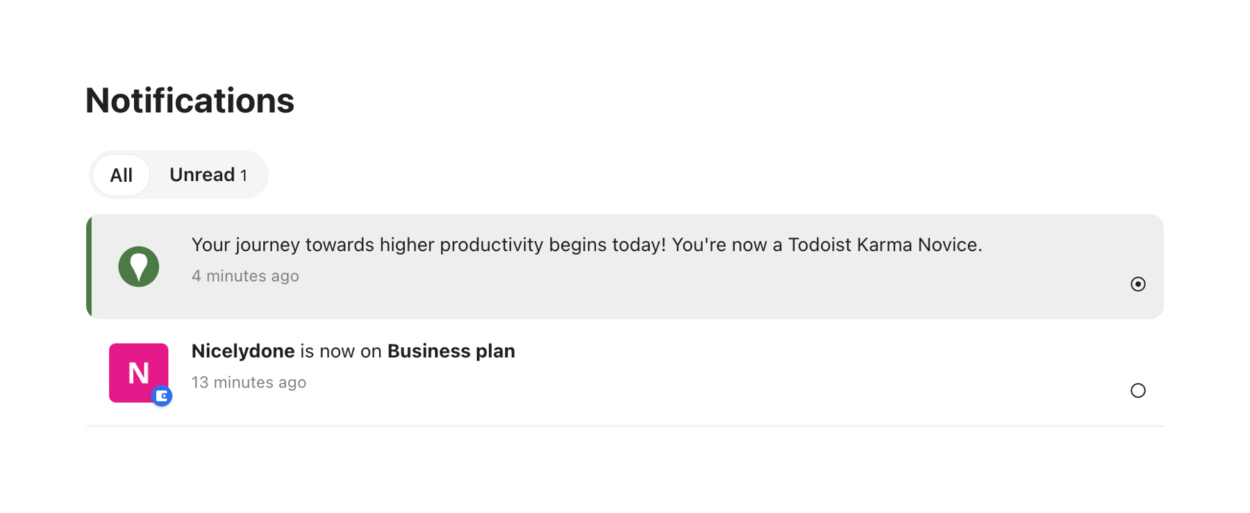 Todoist — Timeline & history component