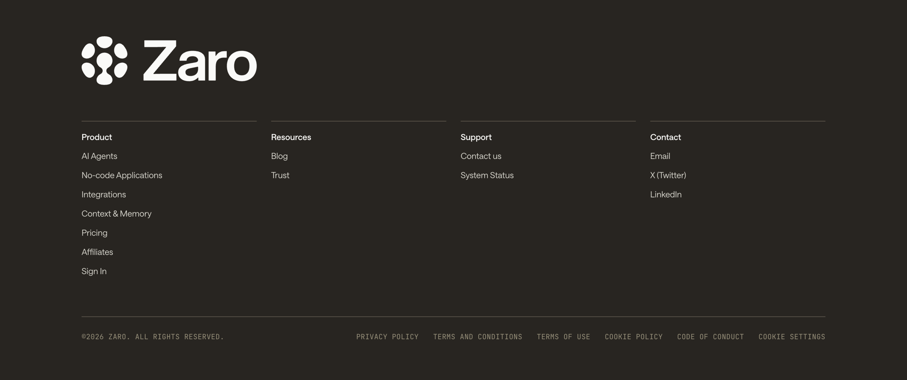 Zaro — Footer component
