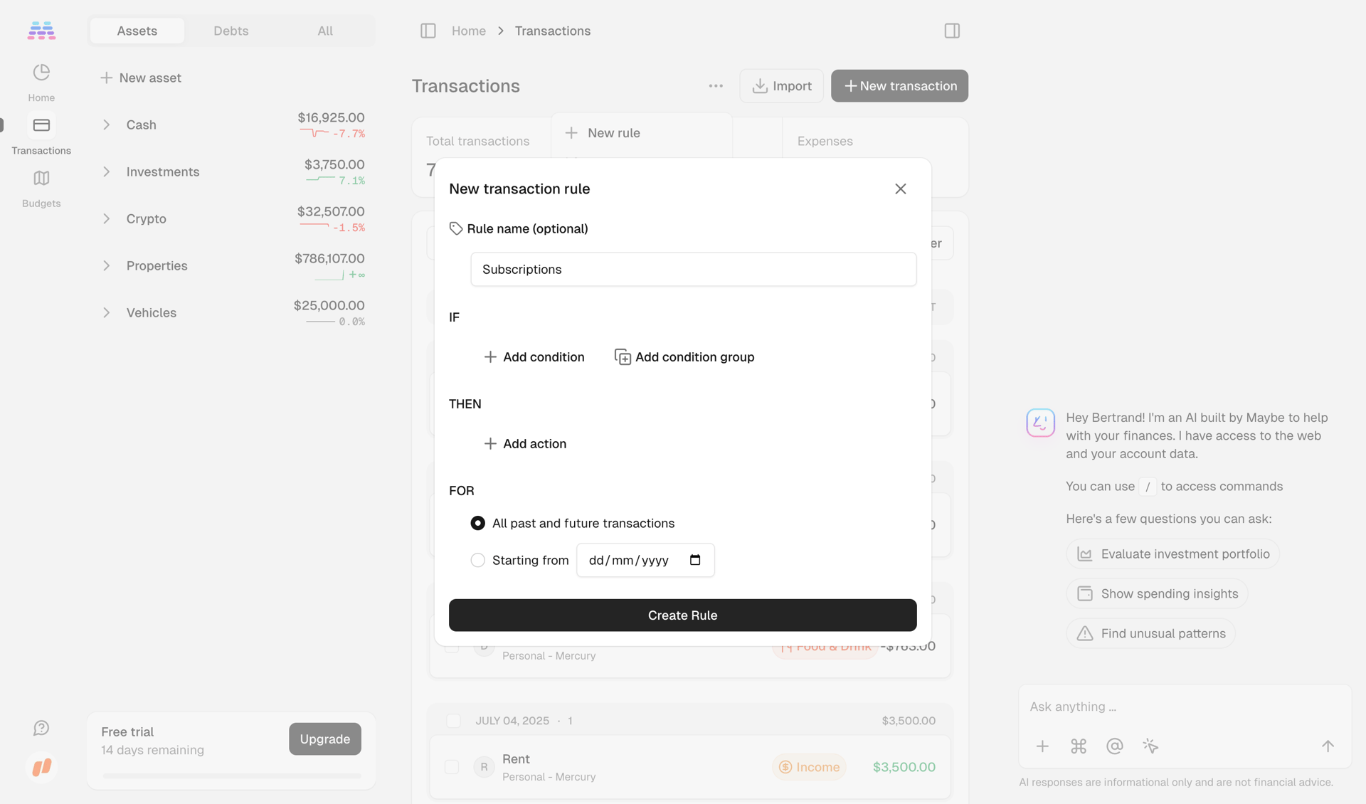 Maybe Finance screen example