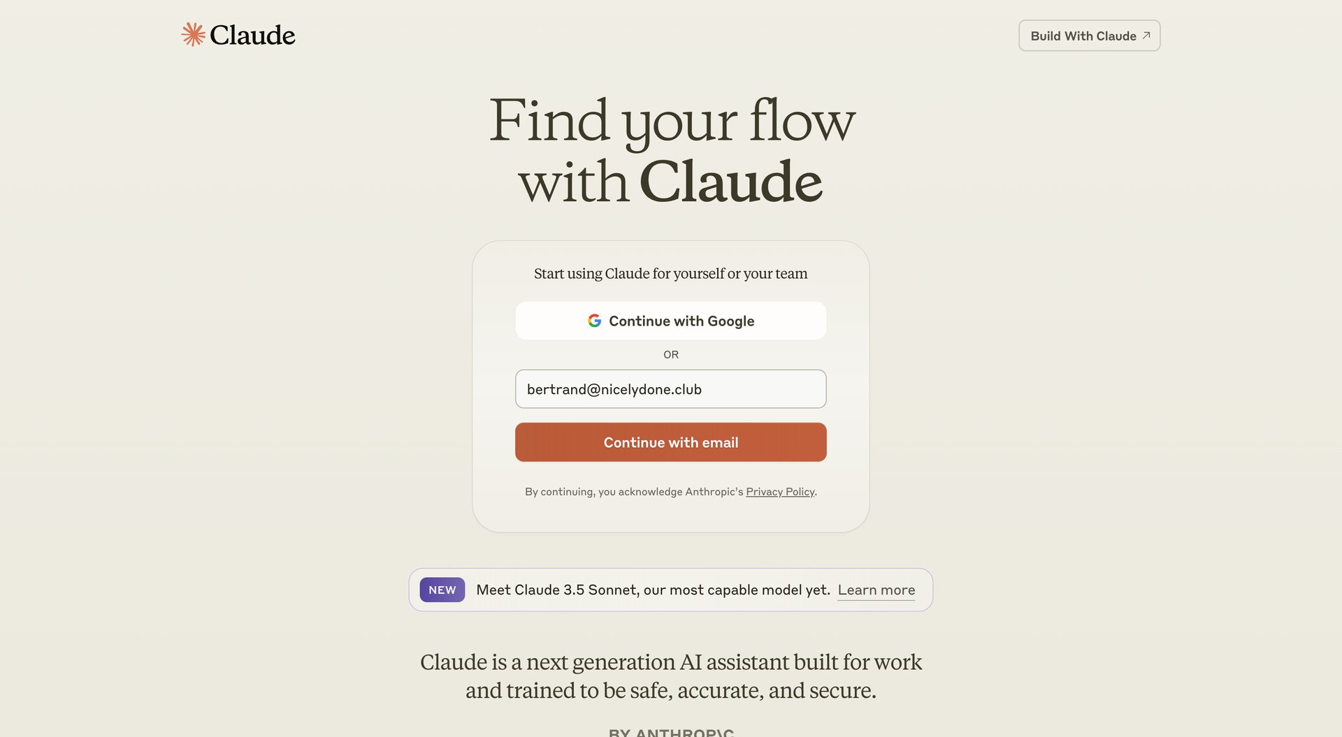 Claude
				signin page example