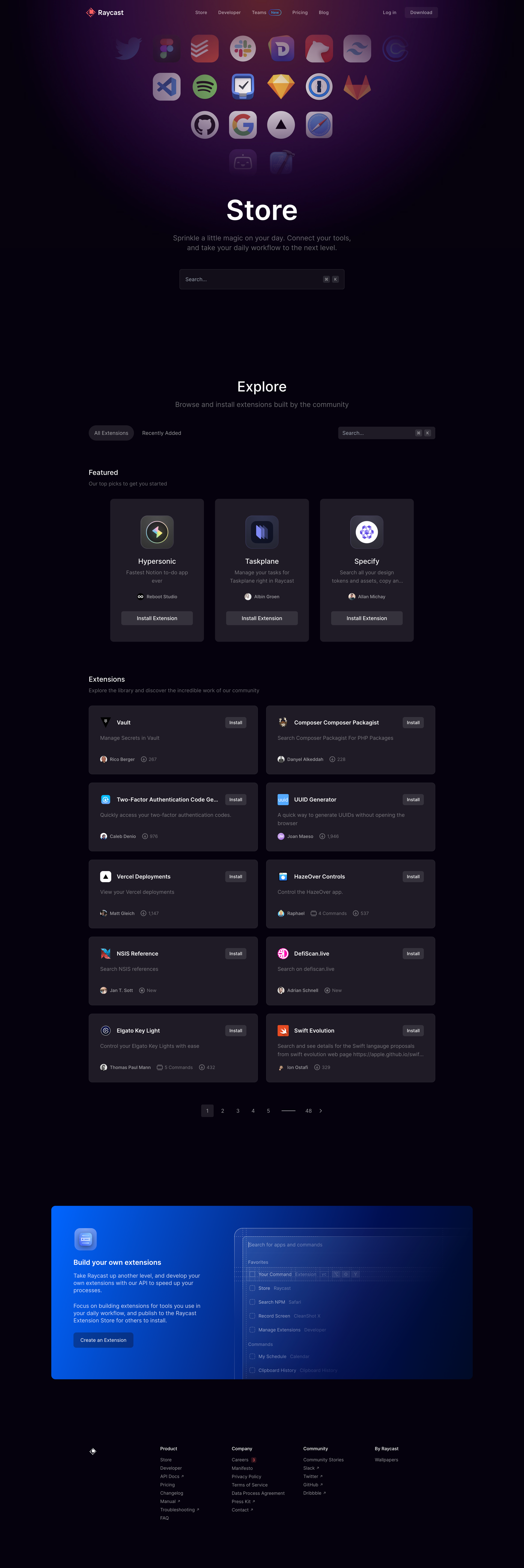 Raycast
				integrations page example