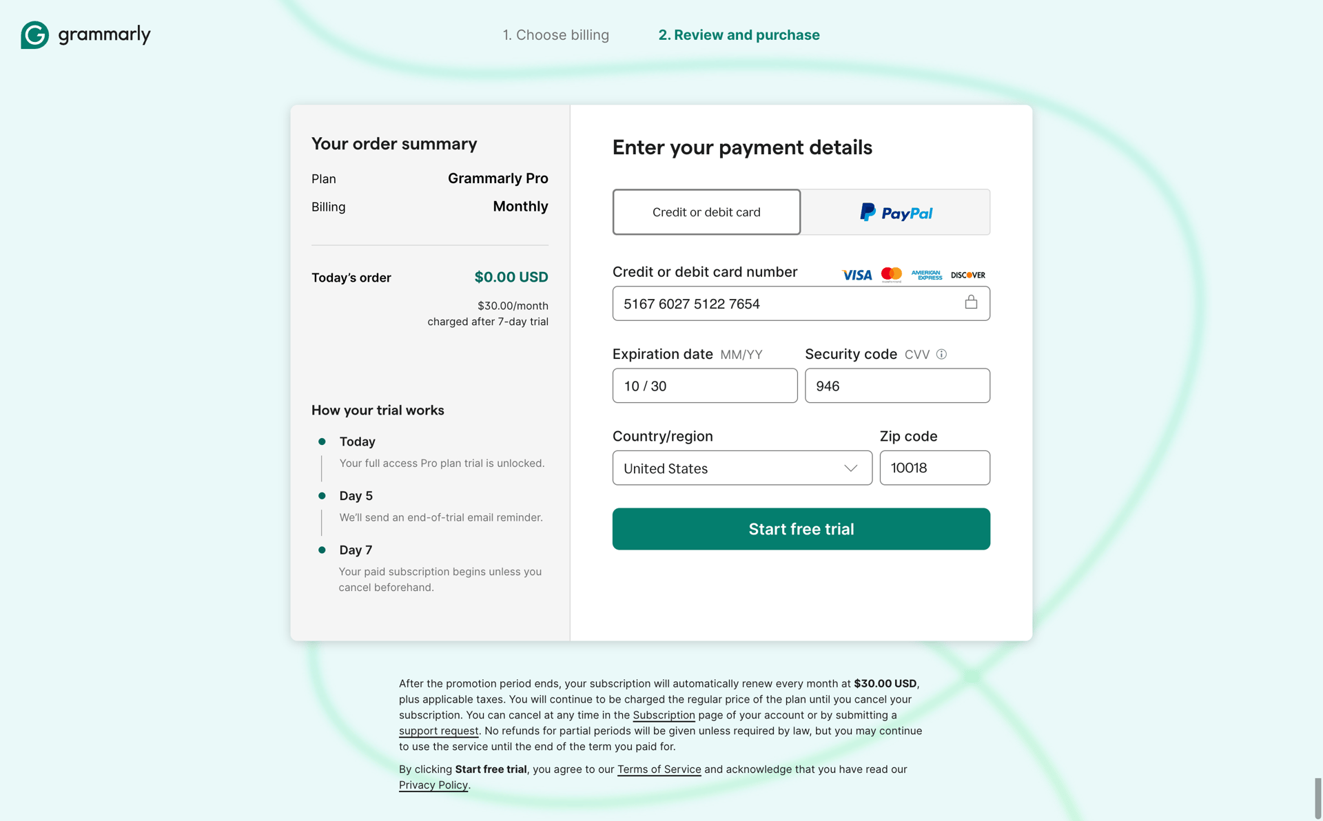 Grammarly screen example