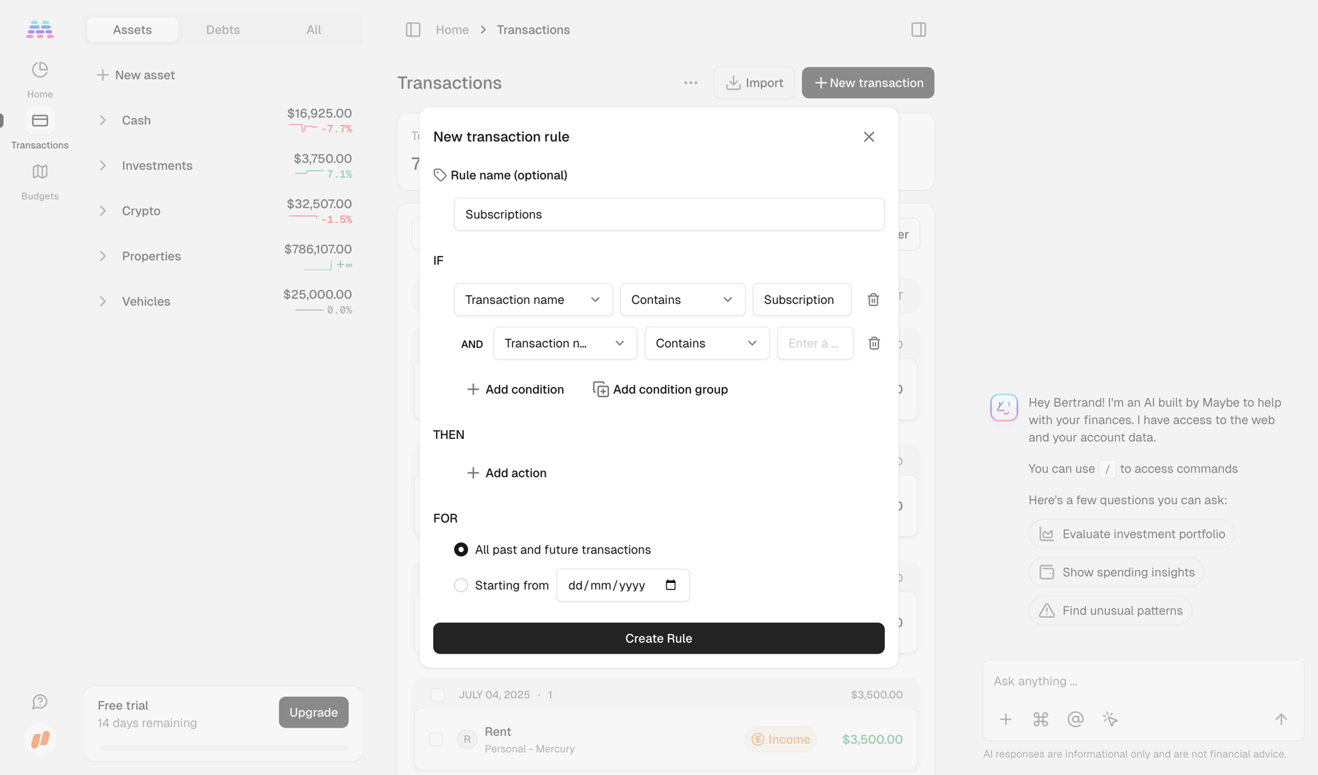 Maybe Finance screen example