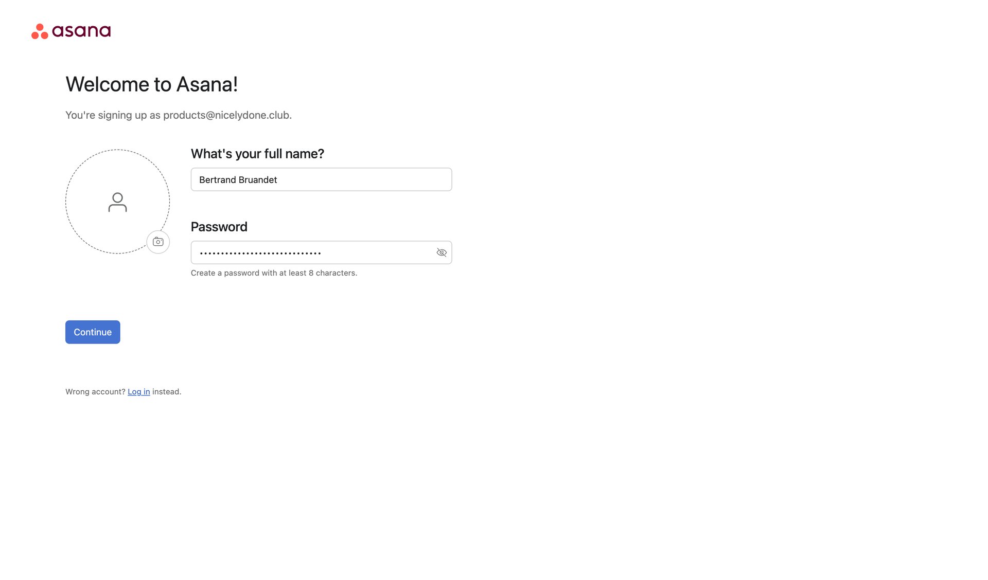 Asana
				signup page example