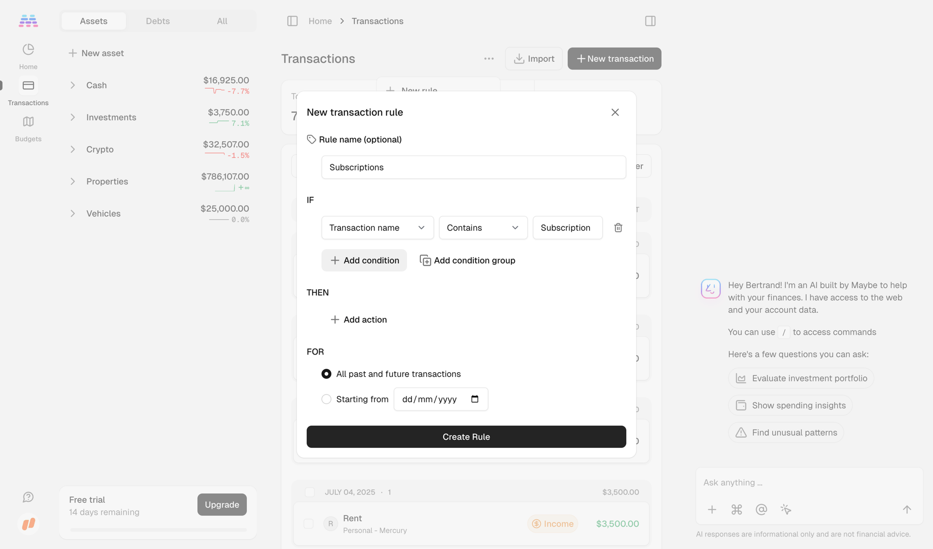 Maybe Finance screen example