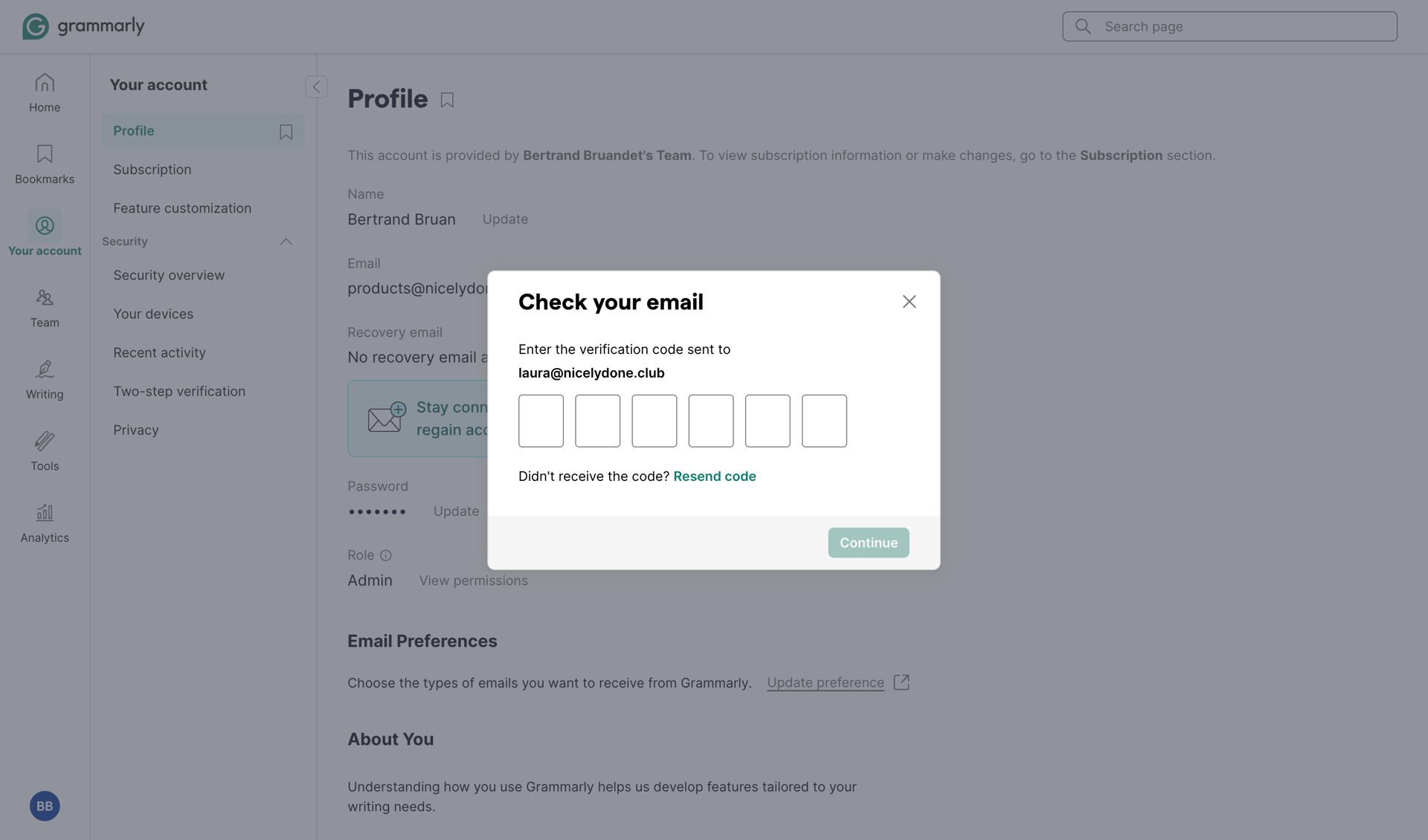 Grammarly screen example