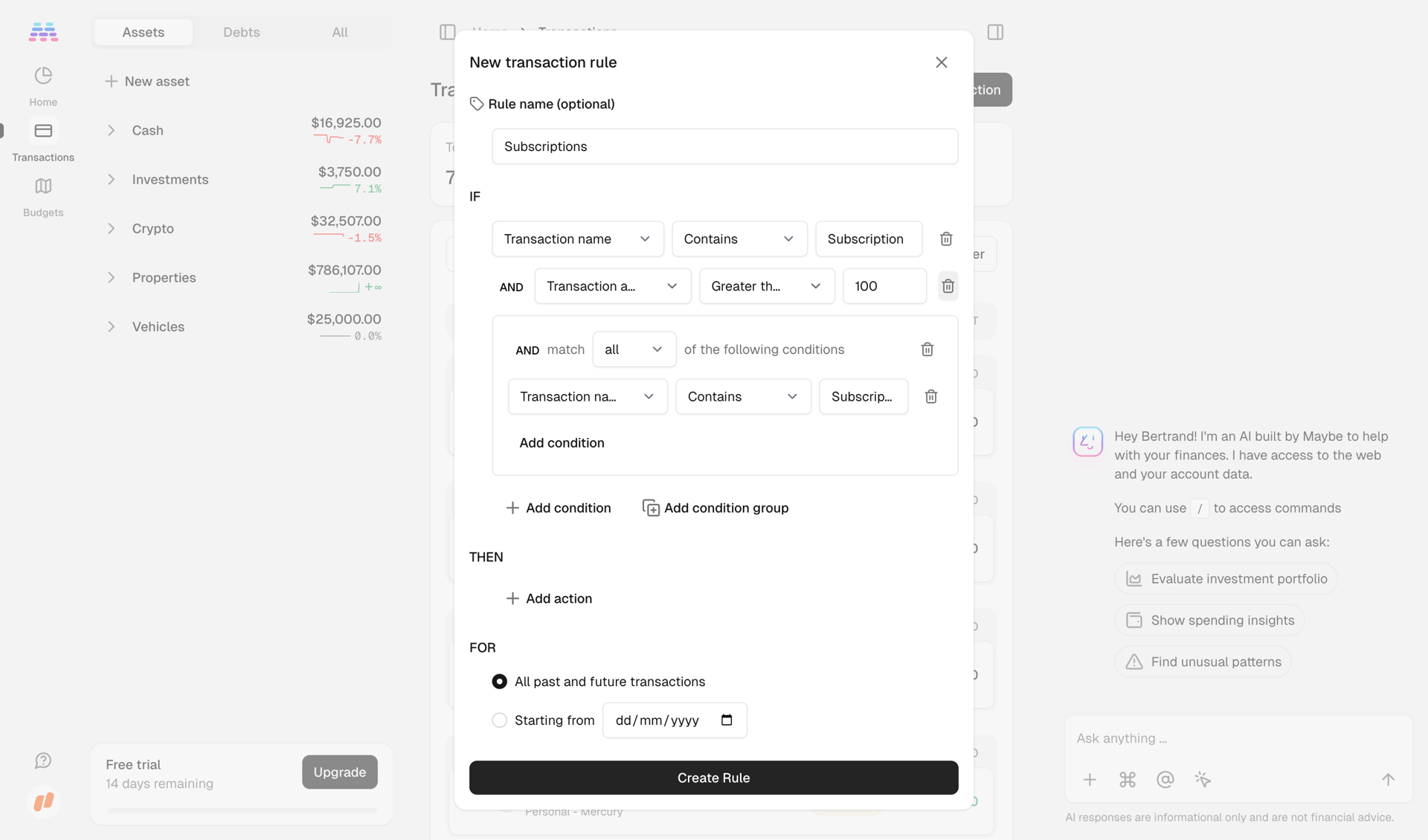 Maybe Finance screen example