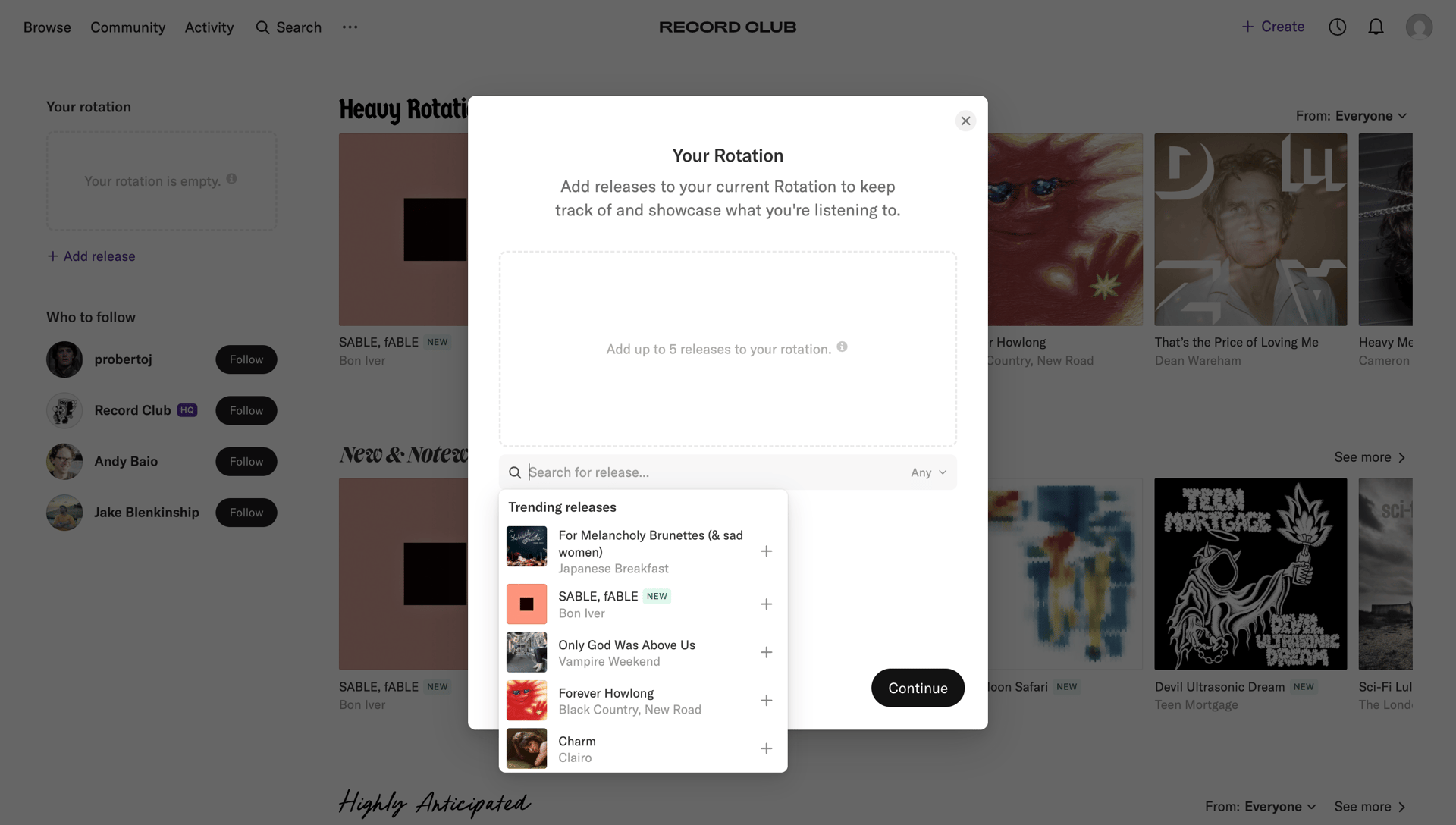 Record club
			    ux ui design