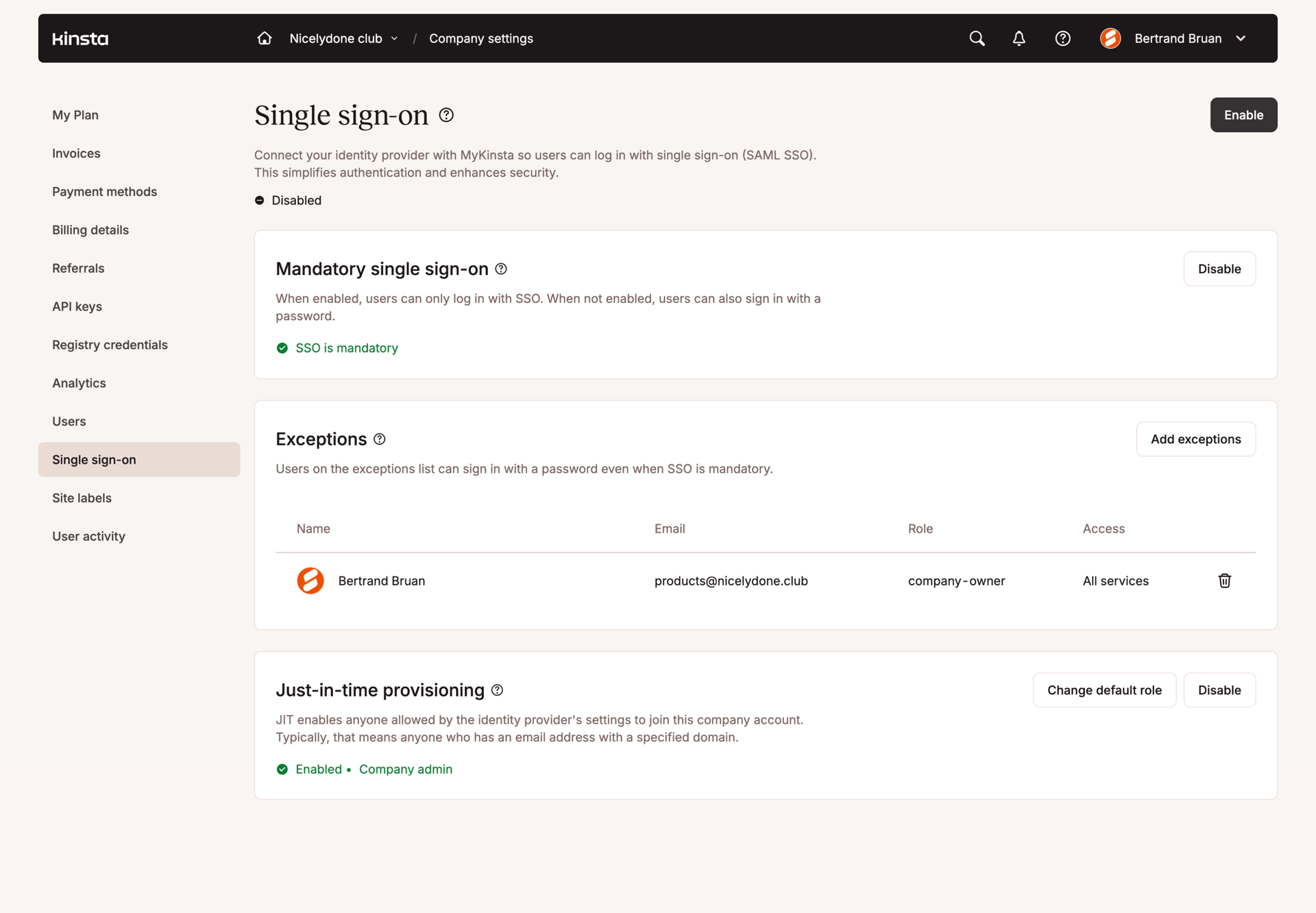 Kinsta
				team settings page example