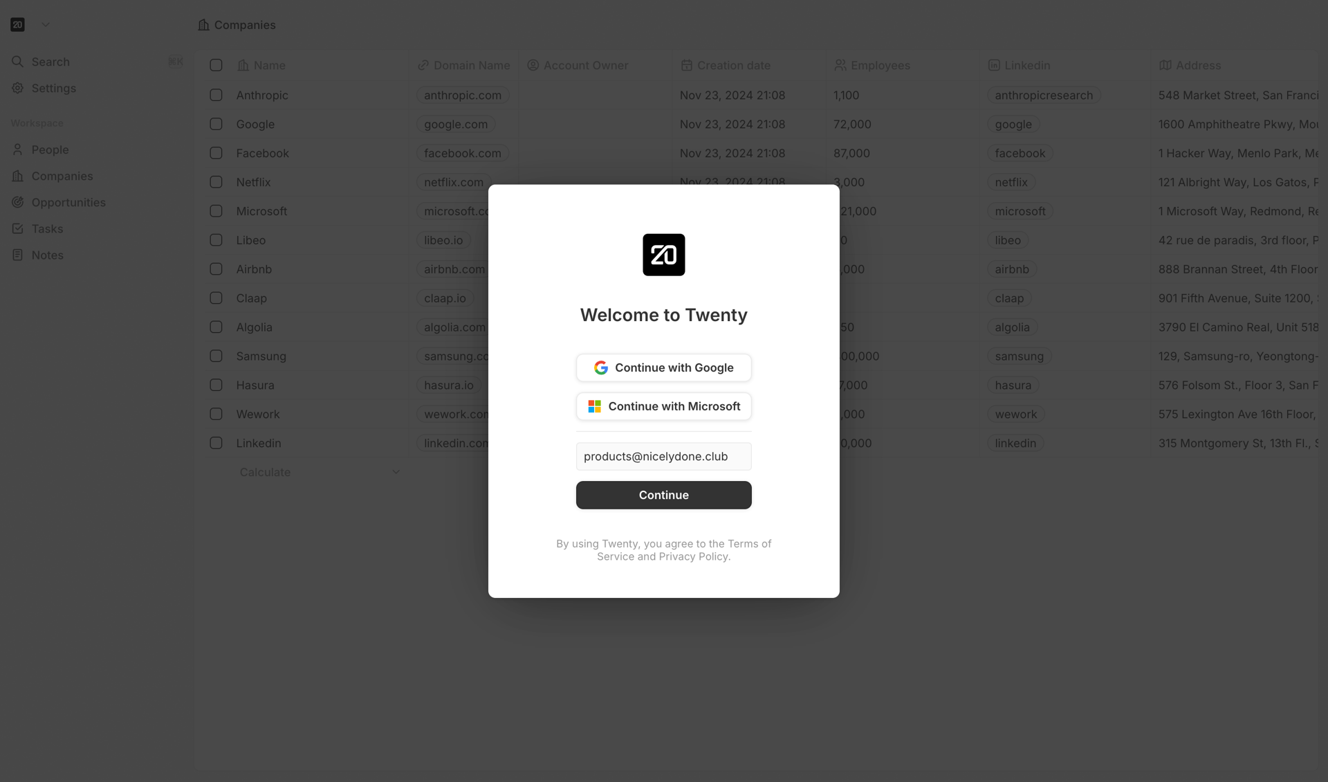 Twenty screen example