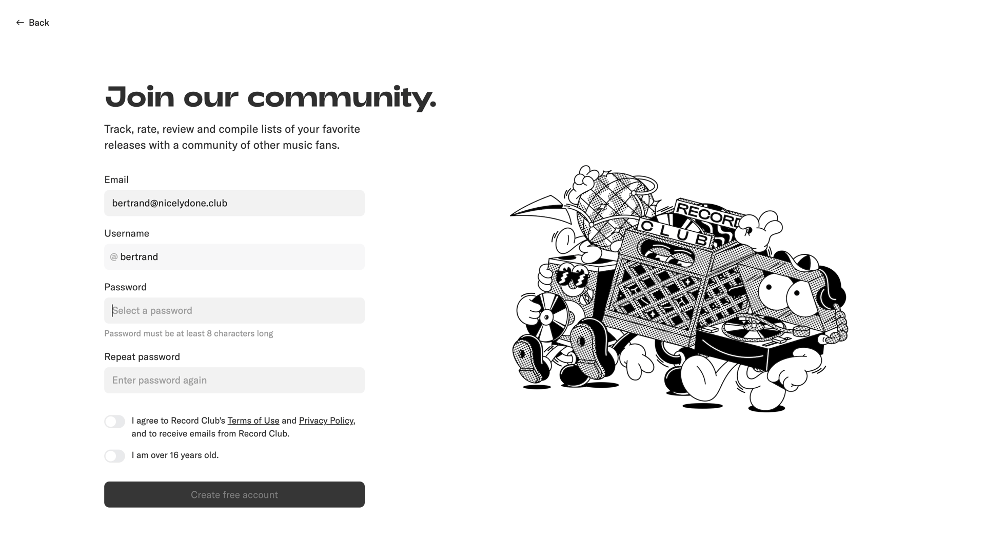 Record club
			          ux ui design