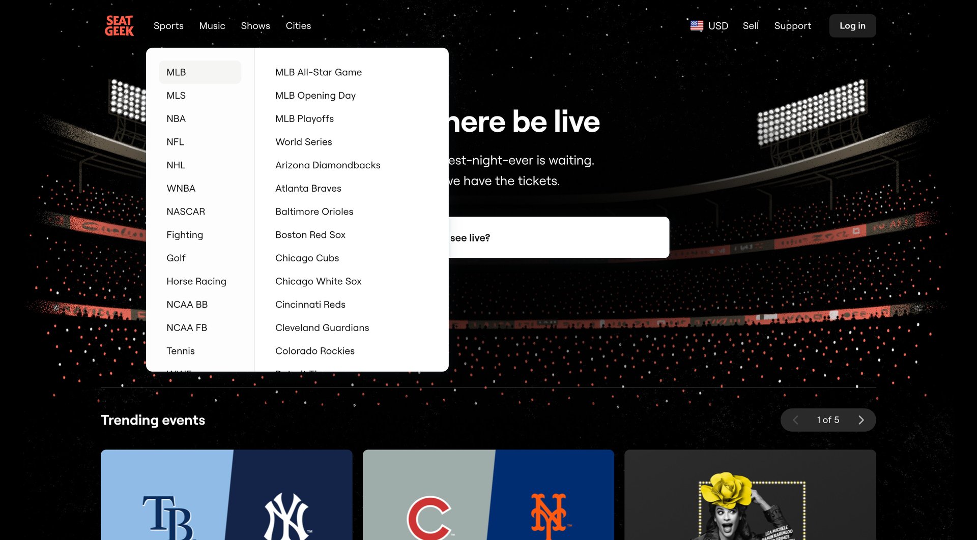 SeatGeek
				dropdown & other states page example