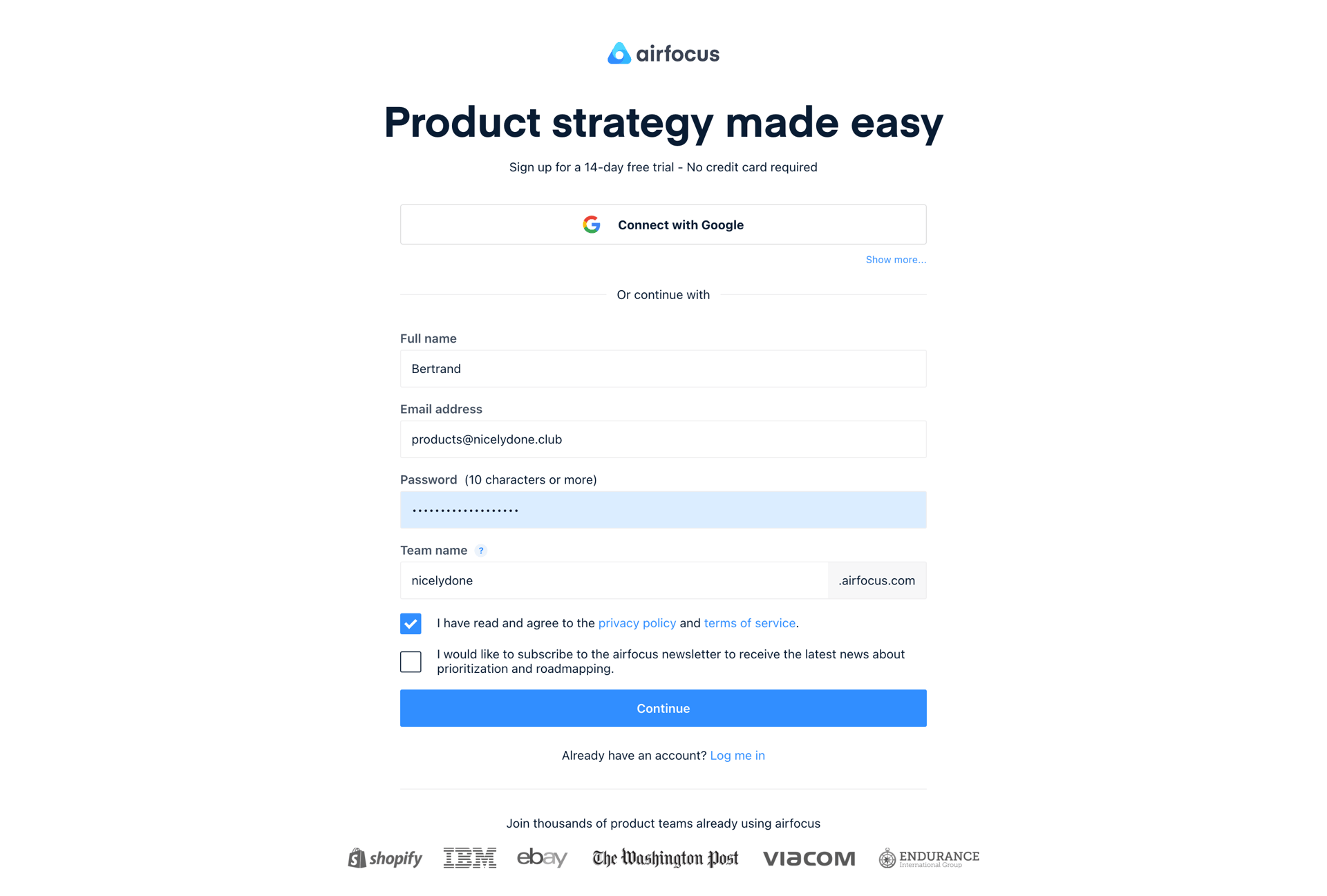Airfocus
				signup page example