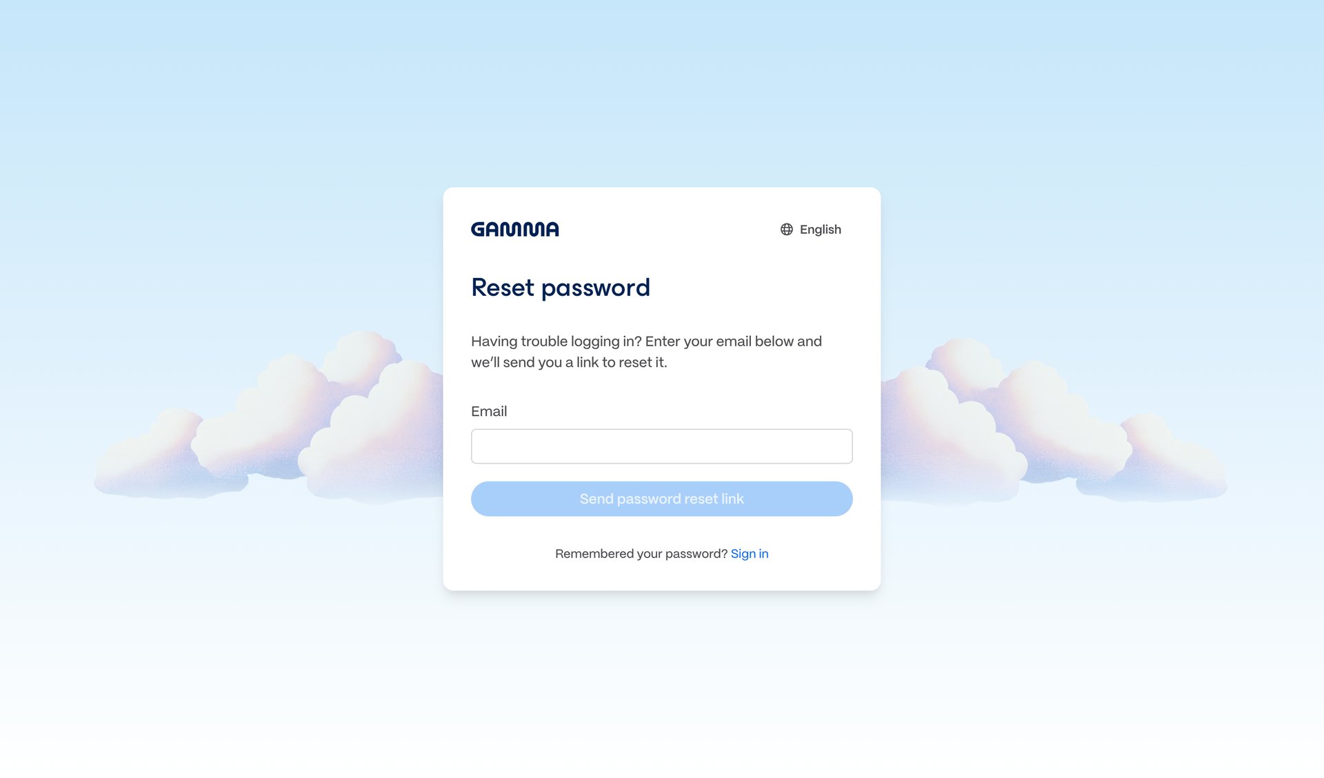 Gamma
				password reset page example