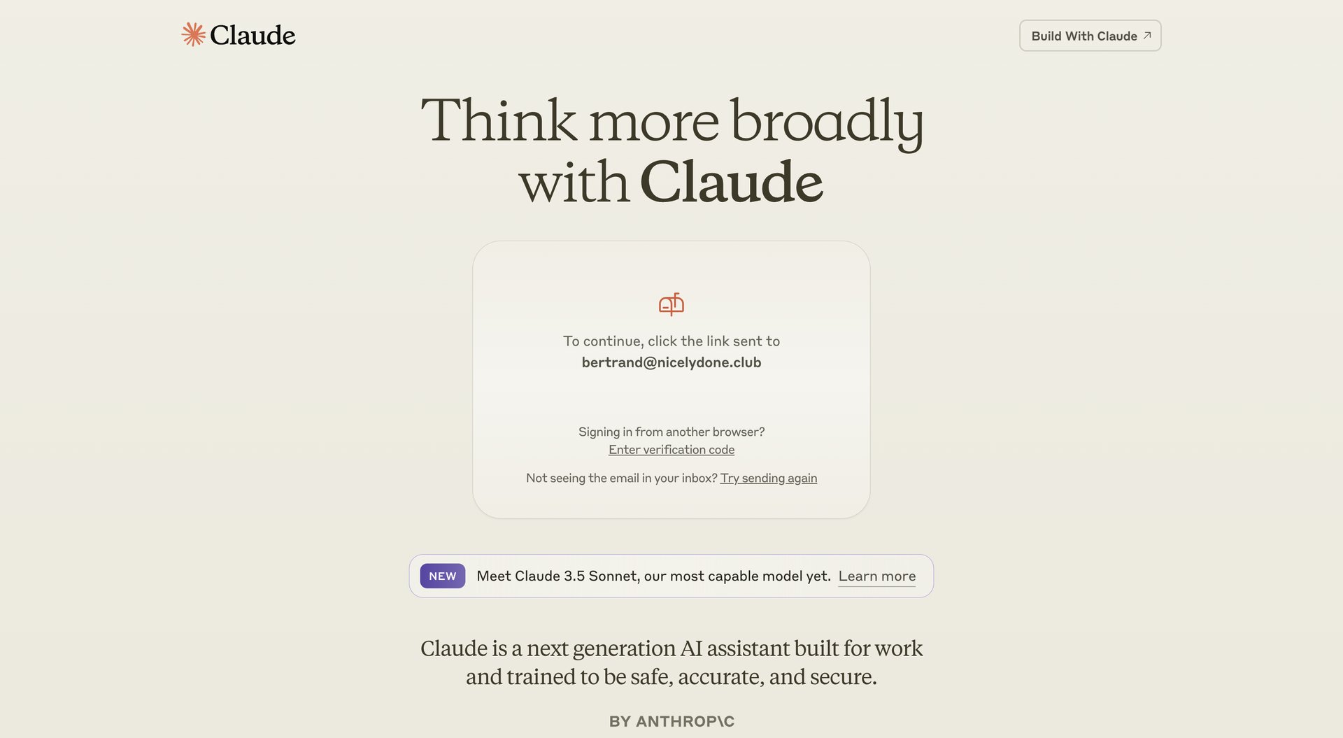 Claude
				signin page example