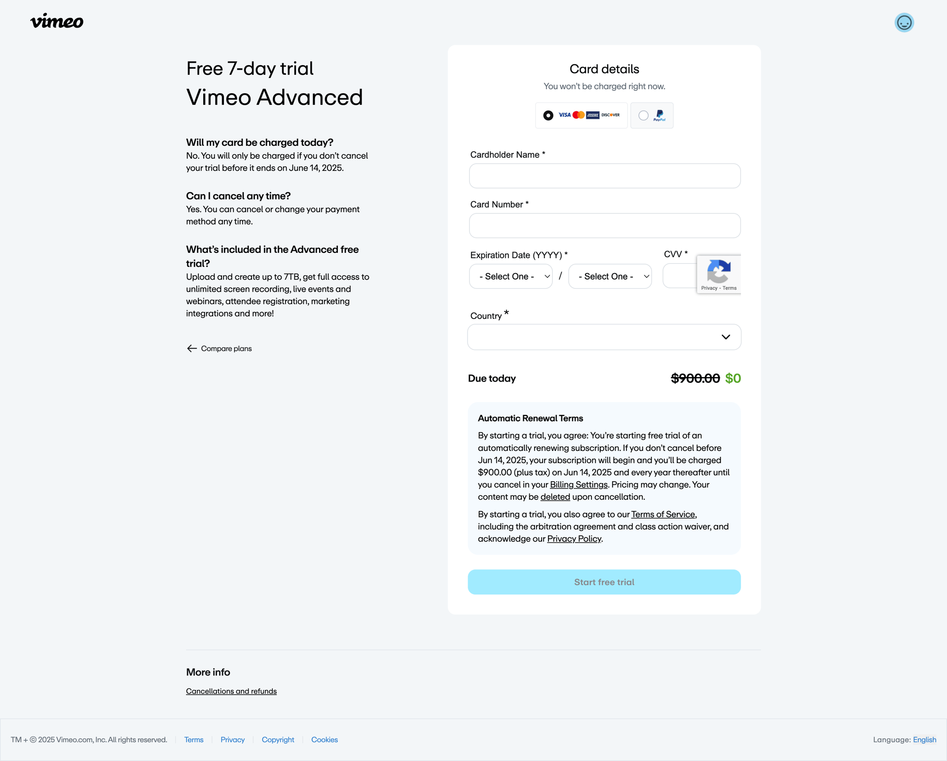Vimeo screen example