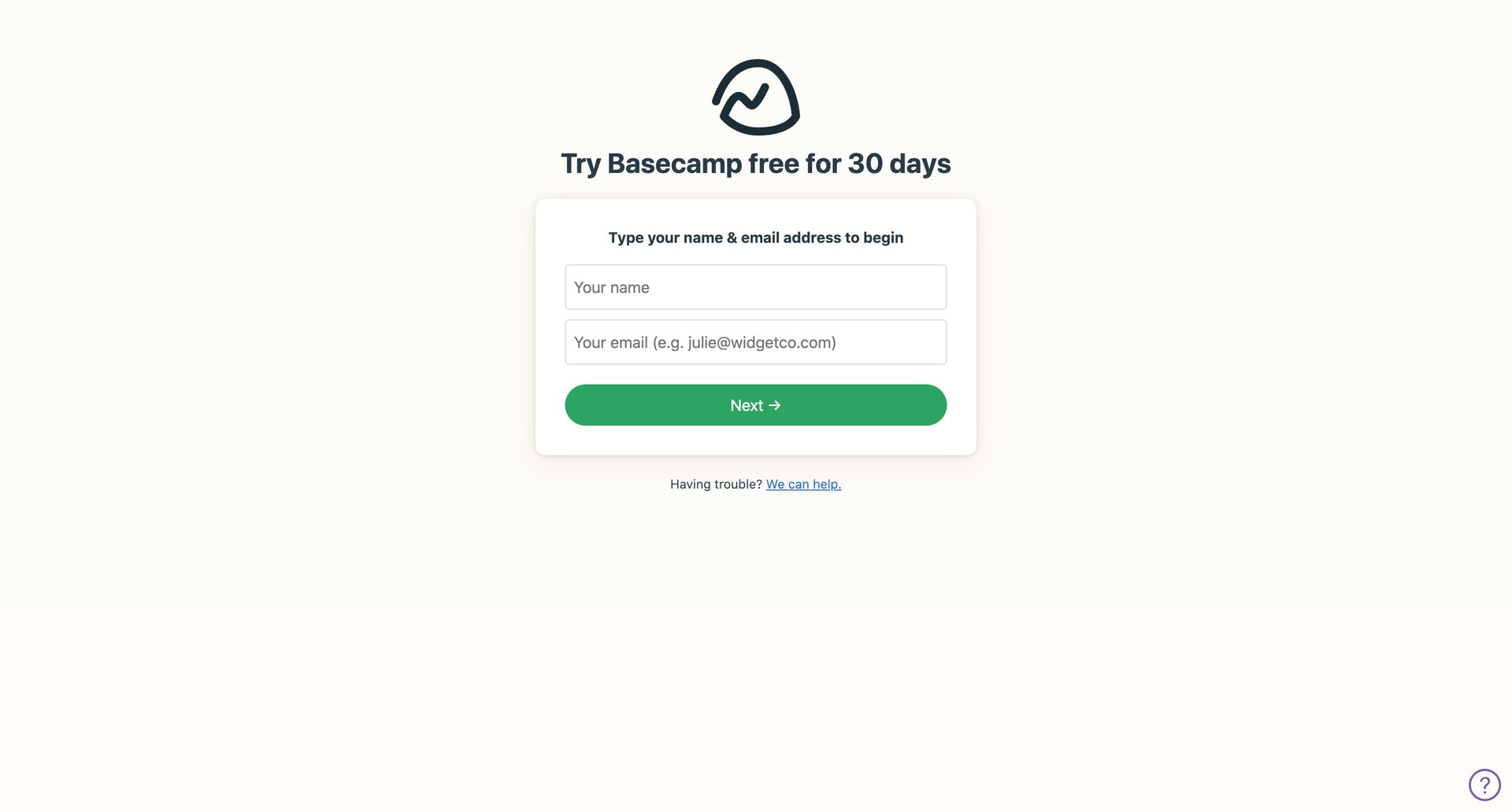 Basecamp
				signup page example