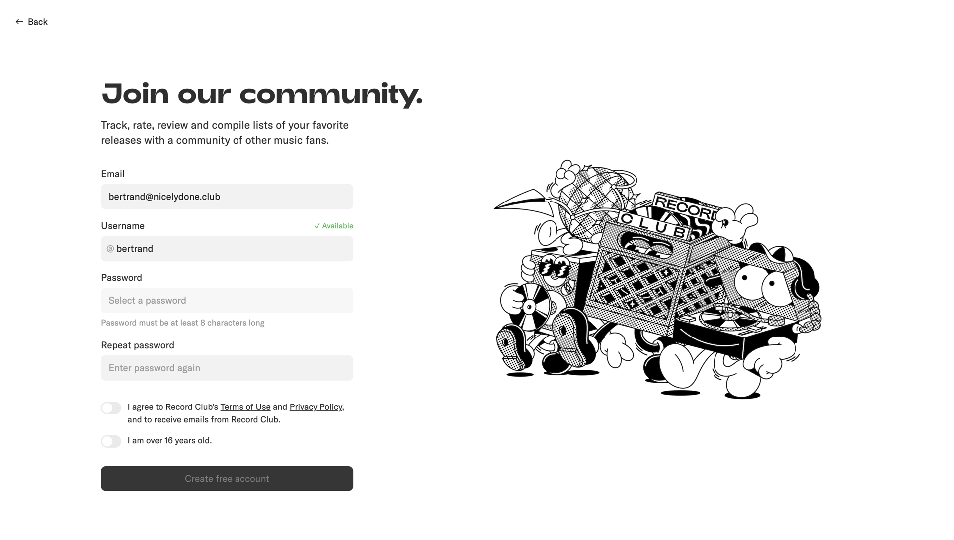 Record club
			         ux ui design