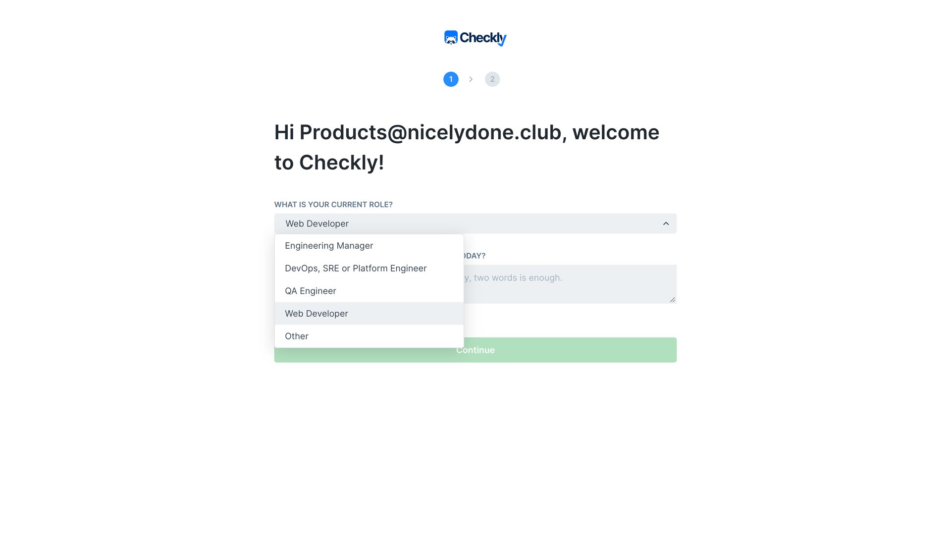 Checkly
				onboarding page example