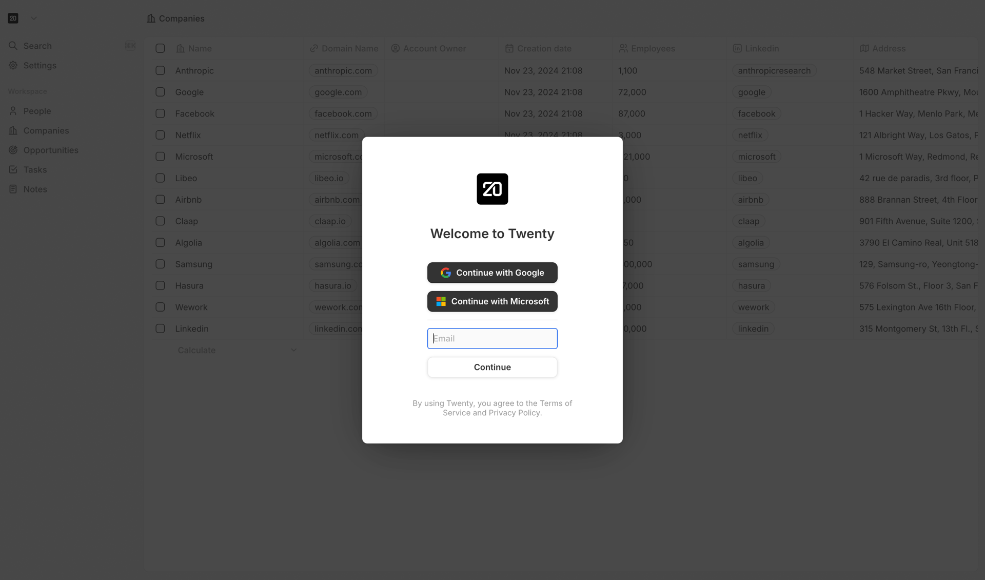 Twenty screen example