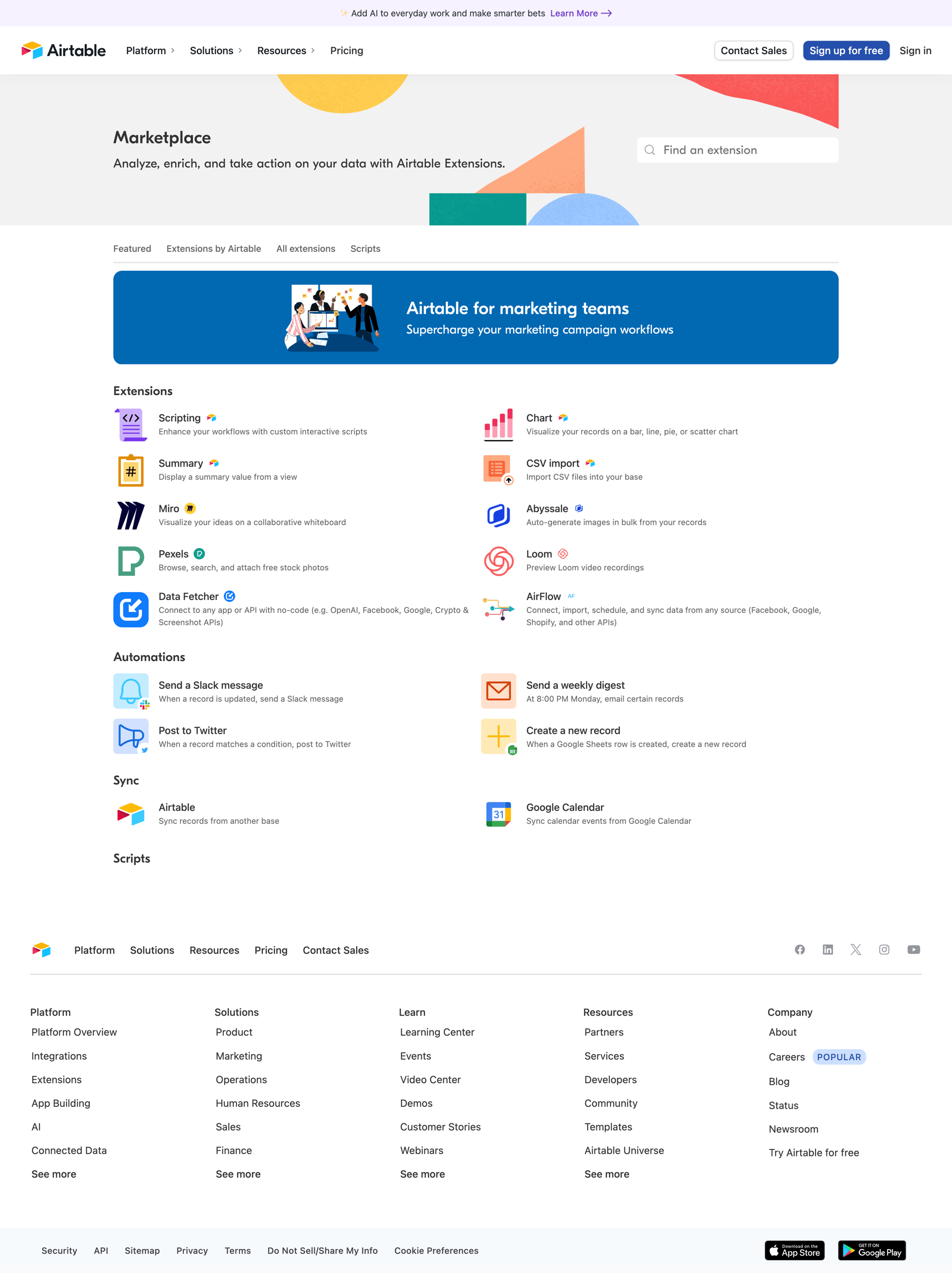 Airtable
				integrations page example
