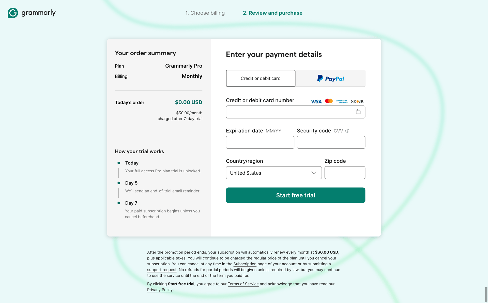 Grammarly screen example