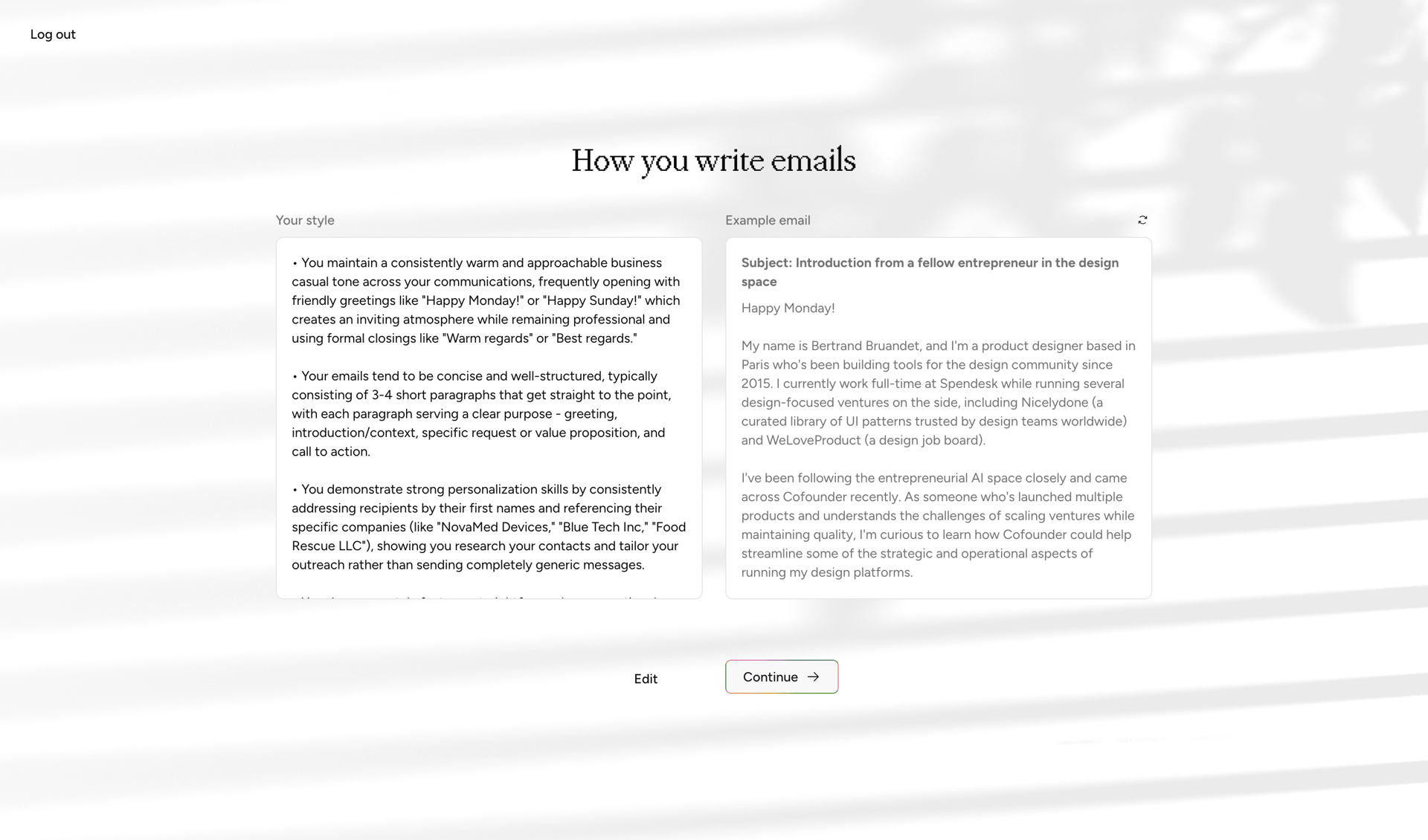 Cofounder screen example