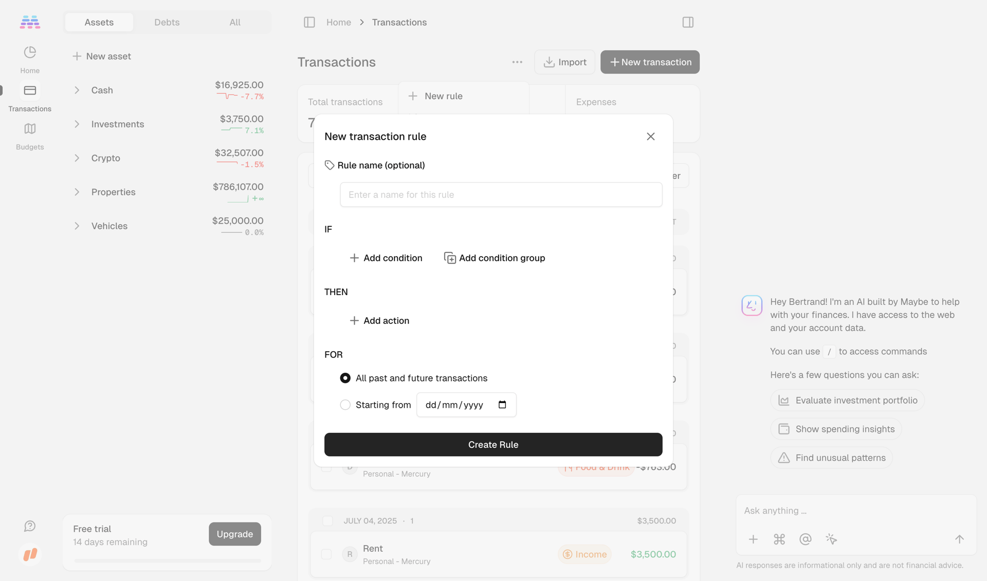 Maybe Finance screen example