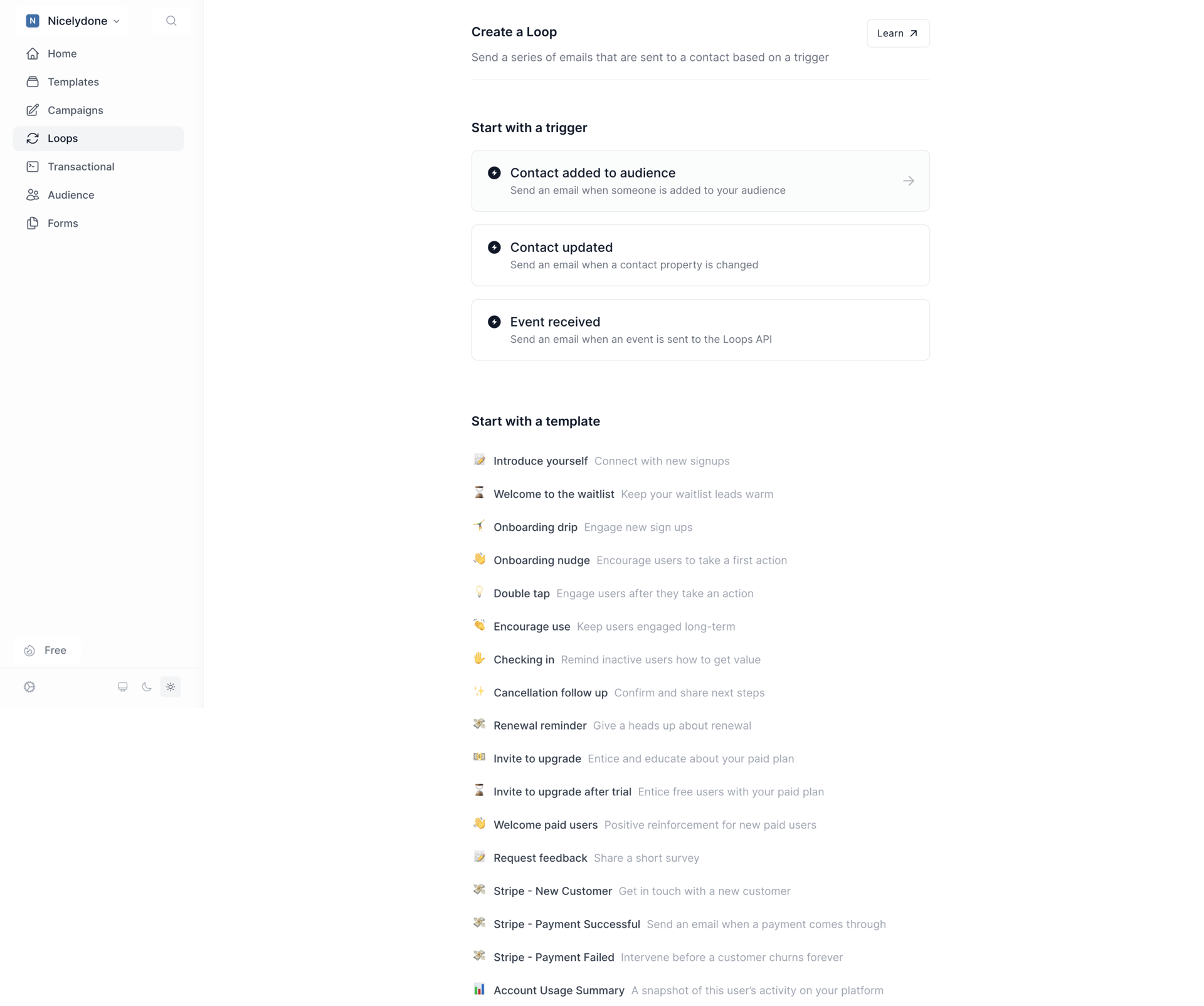 Loops screen example