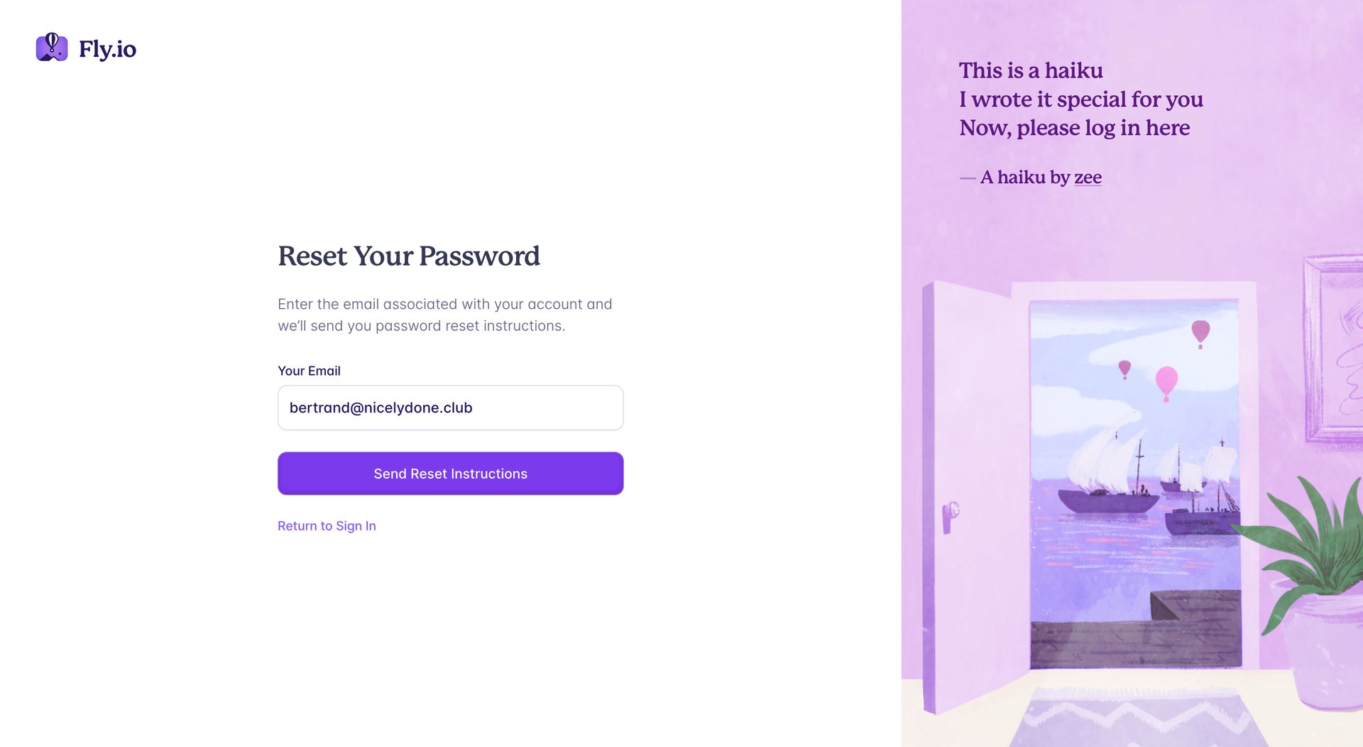 Fly
				password reset page example
