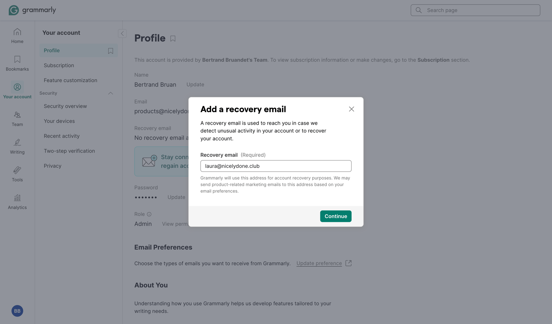 Grammarly screen example