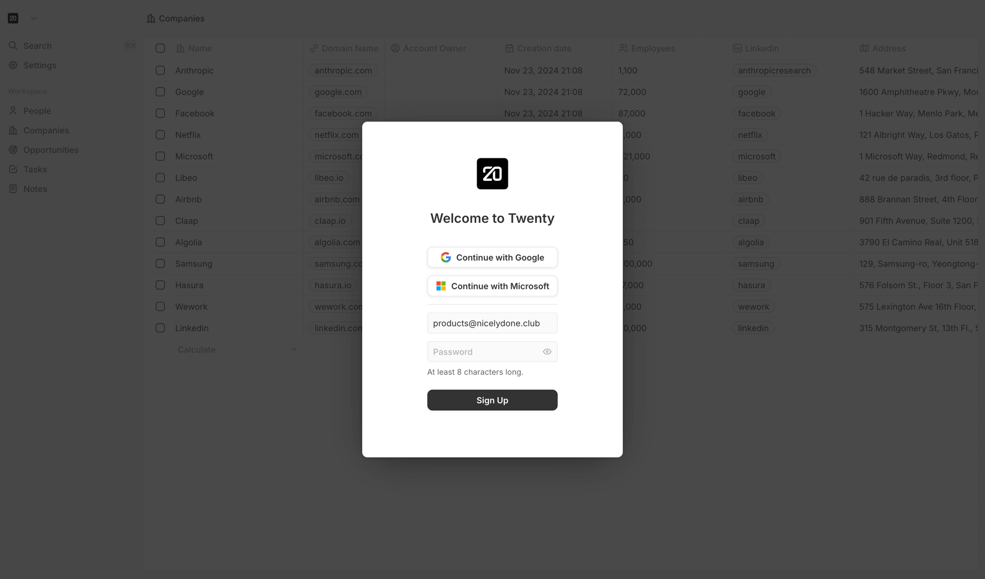 Twenty screen example