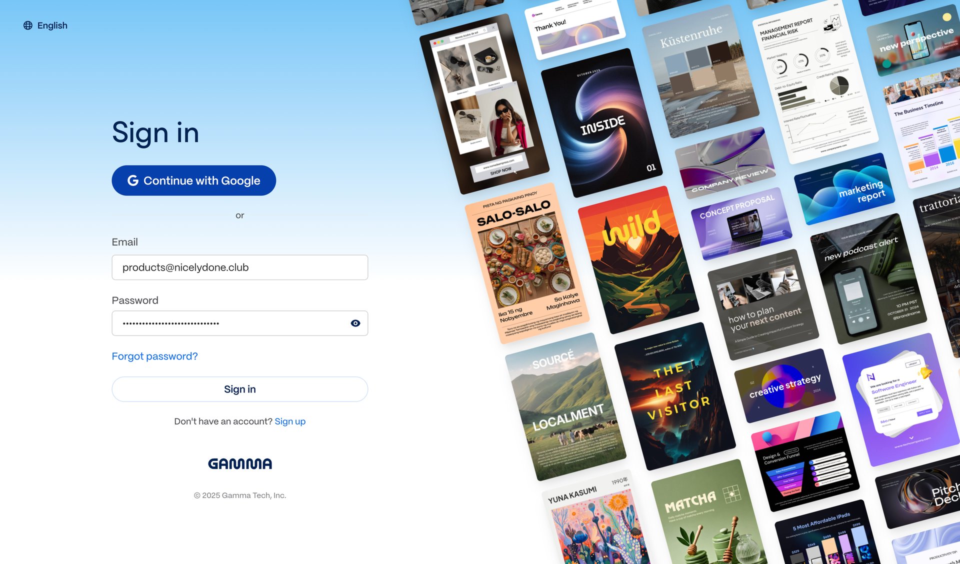 Gamma
				signin page example